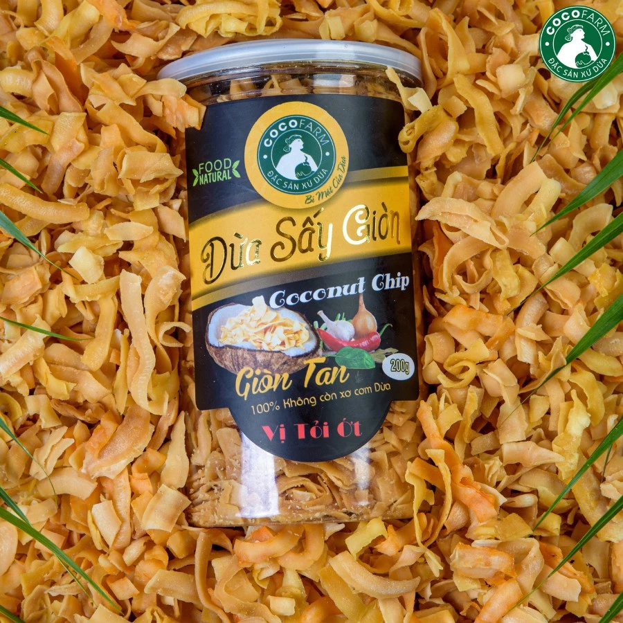 Dừa sấy giòn vị Tỏi, Ớt Cocofarm