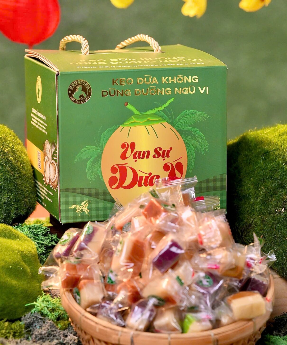 Hộp Kẹo Dừa Không Đường ngũ vị Hộp 1Kg