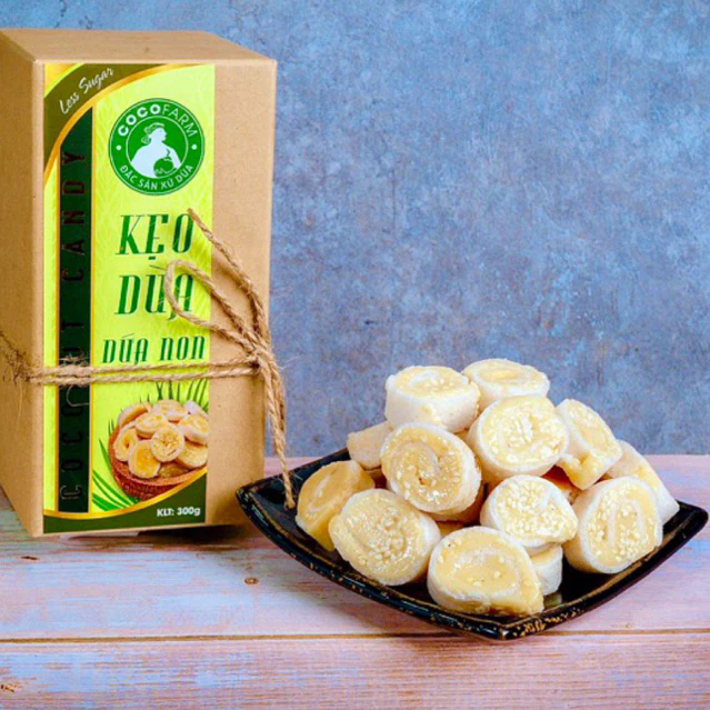 Kẹo Dừa Dứa Non Cocofarm ít đường hộp 300g
